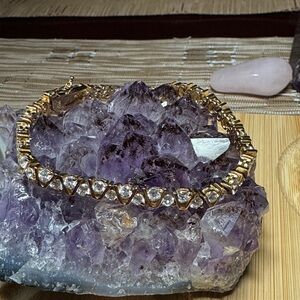 Leaning Fence V shaped Tennis Bracelet Gold over 925 Sterling Silver